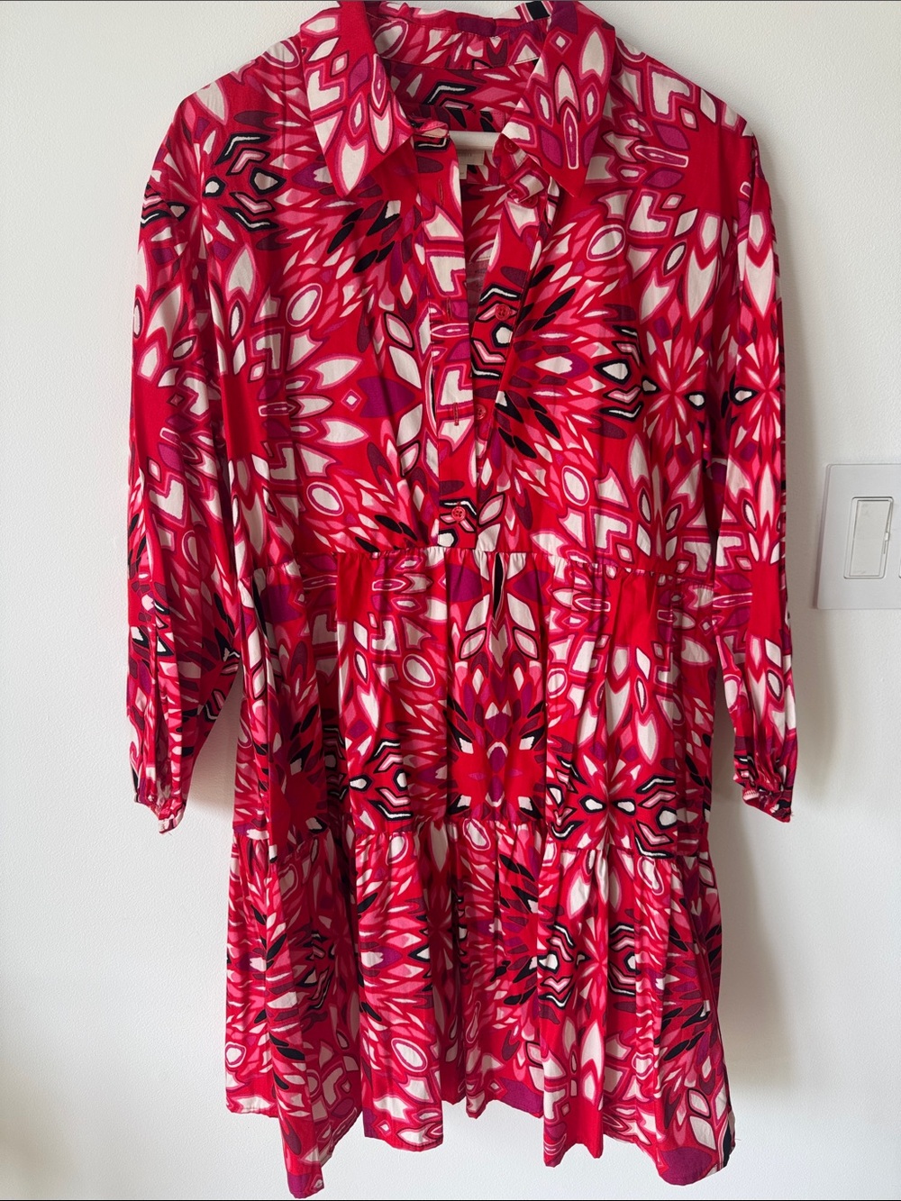 Maeve Red Printed Tiered Shirt Dress